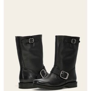 Frye Black Leather Combat & Moto Boots Veronica Flex Short Boot 7.5
